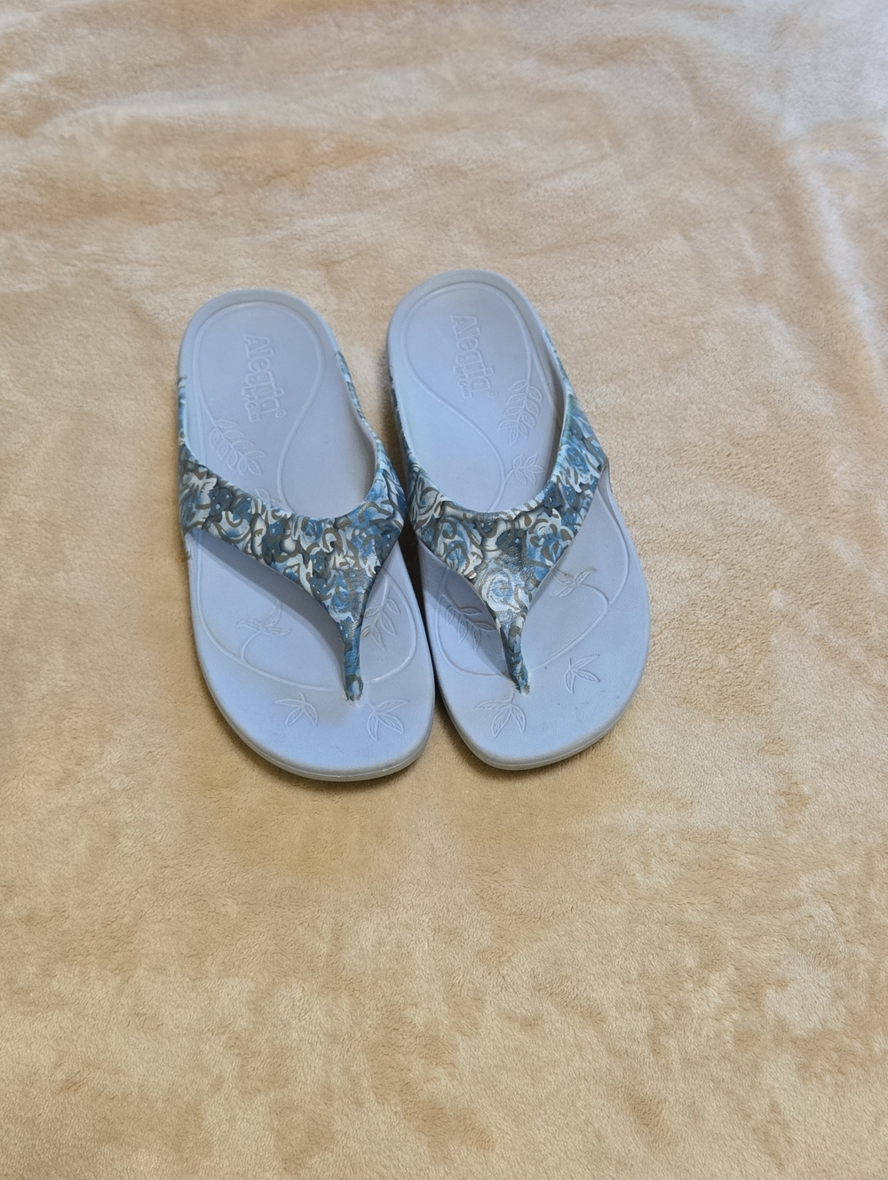 Alegria Light Blue Floral Pattern Flip Flop Sandals